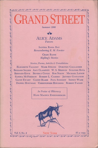 Item #17646 Grand Street. Vol. 5, No. 4. Summer 1986. Alice Adams, Ben Sonnenberg, ass't. ed, Susan, ed. Minot.