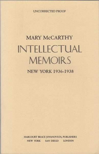 Item #20241 Intellectual Memoirs: New York 1936-1938. Mary McCarthy.