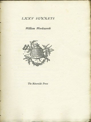 Item #21940 LXXV Sonnets. William Wordsworth, designer Bruce Rogers