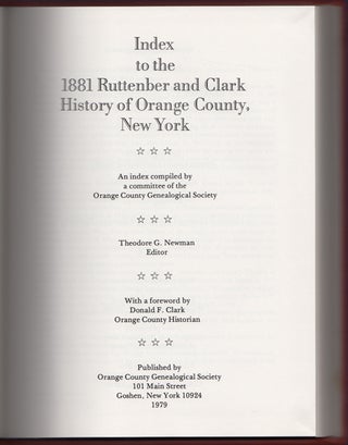 Item #23121 Index to the 1881 Ruttenber and Clark History of Orange County, New York. Theodore G....