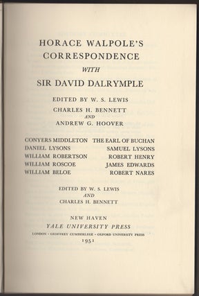 Item #24025 Horace Walpole's Correspondence with David Dalrymple. (The Yale Edition of Horace...