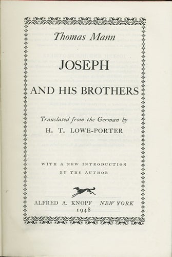 Item #26484 Joseph and His Brothers. Thomas Mann.