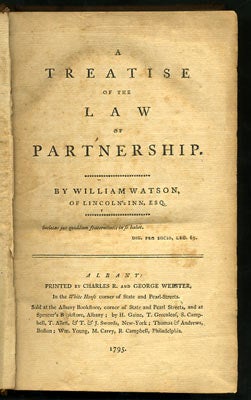Item #27087 A Treatise of the Law of Partnership. William Watson