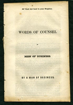 Item #27286 Words of Counsel to Men of Business. By a Man of Business. James Buchanan, William...