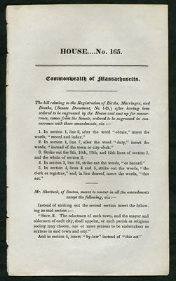 Item #27575 The Bill relating to the Registration of Births, Marriages, and Deaths, (Senate...