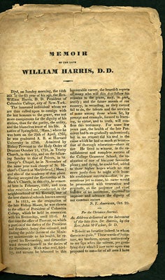 Item #27793 Memoir of the late William Harris, D.D. John McVicker