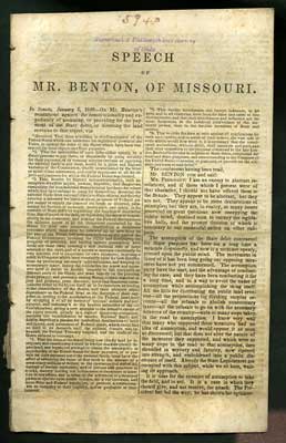 Item #27820 Speech of Mr. Benton, of Missouri. In Senate, January 6, 1840: on Mr. Benton's...