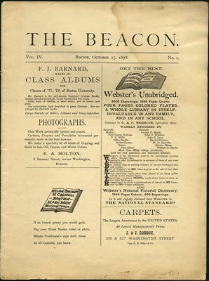 Item #28392 The Beacon. Vol. IV. Nos. 1-6. Boston University. October 15, 1878 - March 15, 1879....