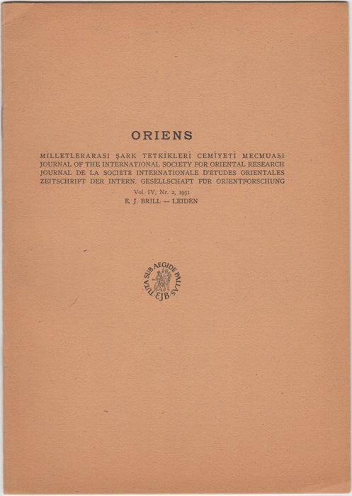 Item #28948 A Bibliography of Near and Middle Eastern Studies Published in the Soviet Union from 1937 to 1947. Oriens. Vol. IV, Nr. 2, 1951. Rusya/Russia. Journal of the International Society for Oriental Research.