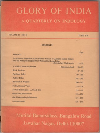 Item #30598 Glory of India. A Quarterly of Indology. Volume II, No. II. June 1978. N. P Jain, ed