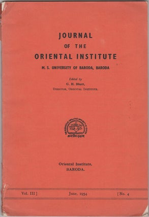 Item #30603 Journal of the Oriental Institute. M.S. University of Baroda, Baroda. Vol. III, No....
