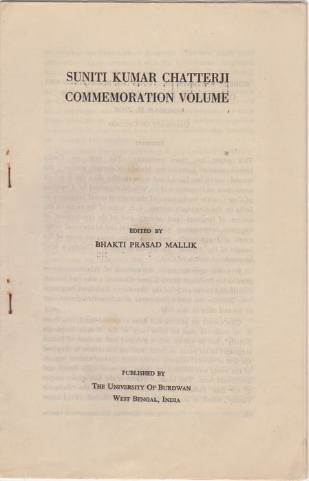 Item #30628 "Robert Needham Cust and the Beginnings of Comparative Kolarian (Munda) Studies," [from] Suniti Kumar Chatterji Commemoration Volume. Norman H. Zide.