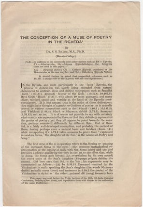 Item #30632 The Conception of a Muse of Poetry in the Rgveda. S. S Bhawe
