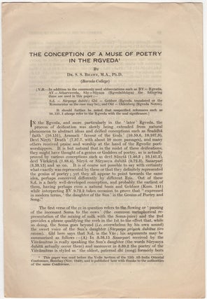 Item #30632 The Conception of a Muse of Poetry in the Rgveda. S. S. Bhawe