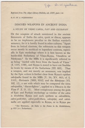Item #30666 "Discoid Weapons in Ancient India. A Study of Vedic Cakra, Pavi and Ksurapavi,"...