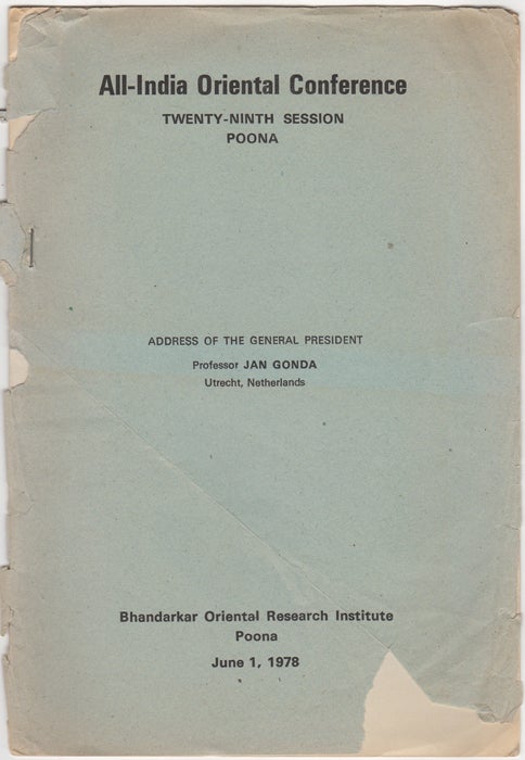 Item #30716 Address of the General President [to the] All-India Oriental Conference, 29th session [at] Poona. Jan Gonda.