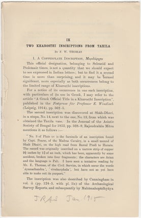 Item #30728 "Two Kharosthi Inscriptions from Taxila," [from] The Journal of The Royal Asiatic...