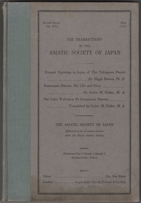 Item #32354 Transactions of the Asiatic Society of Japan. Second Series, Vol. XVI. May 1938. Japan. Asiatic Society of Japan.