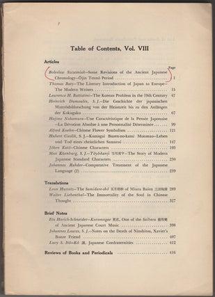 Item #32432 Monumenta Nipponica. Vol. VIII. January 1952. Nos. 1/2. Wilhelm Schiffer, ed