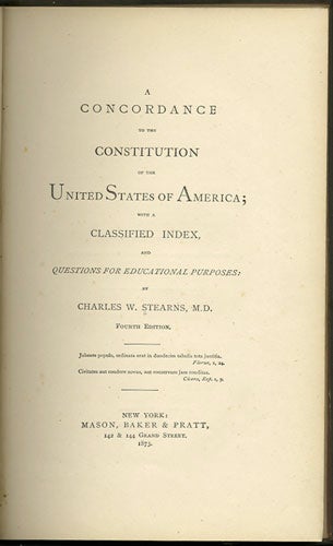 Item #32811 A Concordance to the Constitution of the United States of America; with a Classified Index, and Questions for Educational Purposes. Charles W. Stearns.