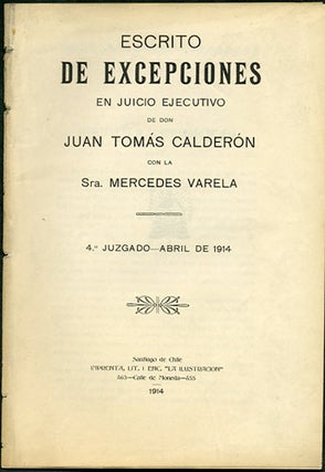 Item #34005 Escrito de Excepciones en Juicio Ejecutivo de Don Juan Tomás Calderón con la Sra....