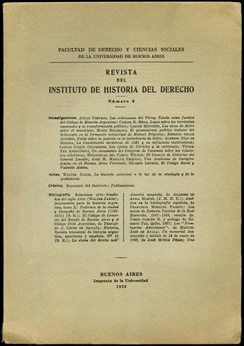 Item #34044 Revista del Instituto de Historia del Derecho. Numero 9. Universidad de Buenos Aires. Facultad de Derecho y. Ciencias Sociales.