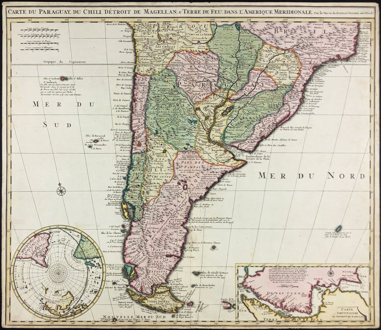 Item #34883 Carte du Paraguay, du Chili, Détroit de Magellan, & Terre de Feu, dans l'Amerique Meridionale par la veuve de Nicholas Visscher. Nicolas Visscher.