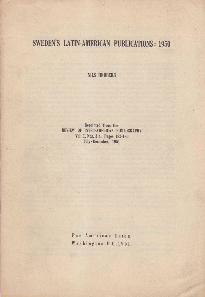 Item #35796 Sweden's Latin-American Publications: 1950. Nils Hedberg.