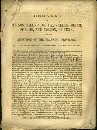 Item #35943 Remarks of Messr. Millson, of Va., Vallandigham, of Ohio, and Nelson, of Tenn.,...