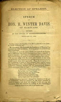 Item #36038 Election of Speaker. Speech of Hon. H. Winter Davis, of Maryland. Delivered in the...