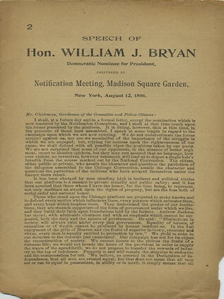 Item #36606 Speech of Hon. William J. Bryan, Democratic Nominee for President, delivered at...