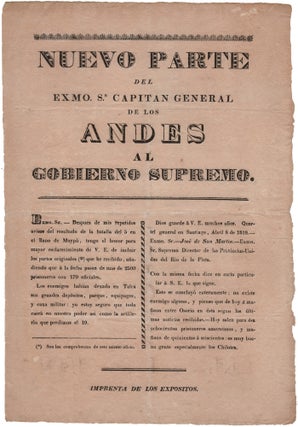 Item #37090 Nuevo Parte del Exmo. Sr. Capitan General de los Andes al Gobierno Supremo. Exco. Sr....