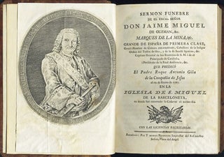 Item #37288 Sermon funebre de el Excmo. Señor Don Jaime Miguel de Guzman, &c. Marques de la Mina...