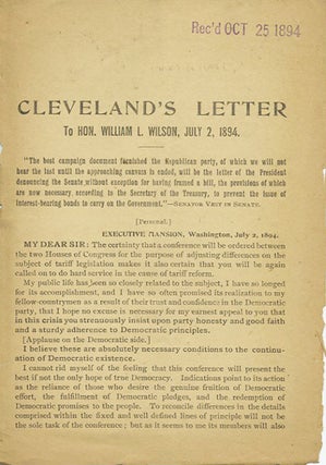 Item #37322 Cleveland's Letter to Hon. William L. Wilson, July 2, 1894. Grover Cleveland
