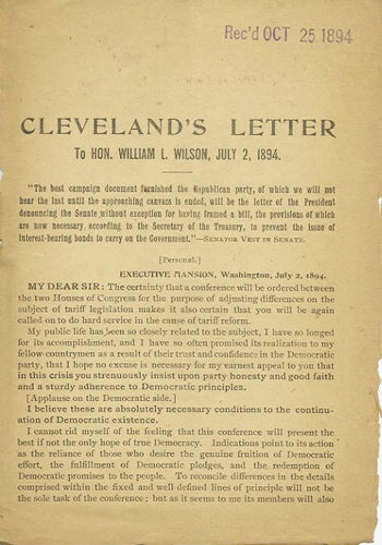 Item #37322 Cleveland's Letter to Hon. William L. Wilson, July 2, 1894. Grover Cleveland.