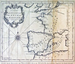 Item #37579 Carte des costes de France et d'Espagne. Kaart van de Kusten van Vrankryk en van...