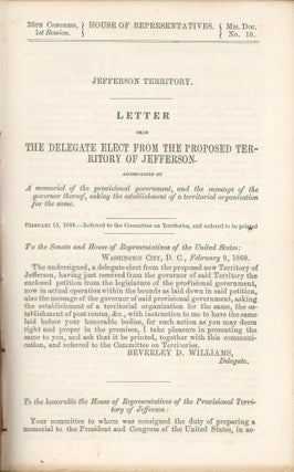 Item #37664 Jefferson Territory. Letter from the delegate elect from the proposed territory of...