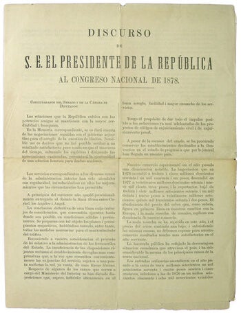 Item #38296 Discurso de S. E. El Presidente de la Republica al Congreso Nacional de 1878. Anibal Pinto, Garmendia.