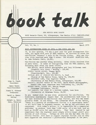 Item #38421 Book Talk. Vol. IV, No. 1. March 1975. Best of Southwestern Books of 1974. New Mexico...