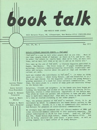 Item #38422 Book Talk. Vol. IV, No. 2. May 1975. New Mexico Book League