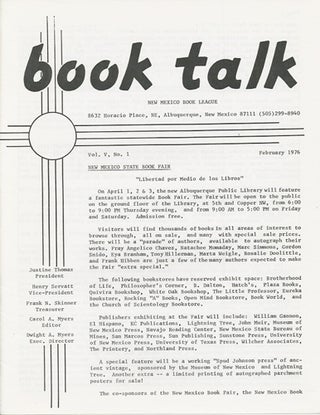 Item #38423 Book Talk. Vol. V, No. 1. February 1976. New Mexico Book League