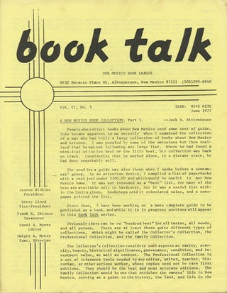 Item #38426 Book Talk. Vol. VI, No. 3. June 1977. A New Mexico Book Collection. Part I. New...