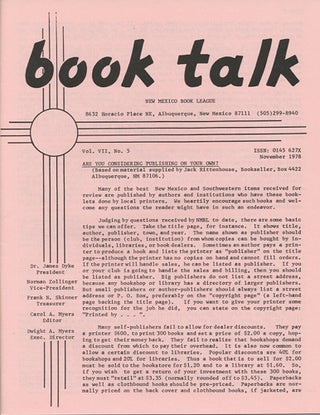 Item #38427 Book Talk. Vol. VII, No. 5. November 1978. Are you Considering Publishing on your...