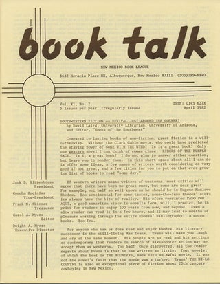 Item #38434 Book Talk. Vol. XI, No. 2. April 1982. Southwestern Fiction - Revival Just Around the...