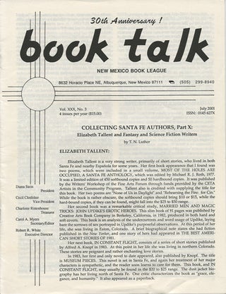 Item #38444 Book Talk. Vol. XXX, No. 3. July 2001. Collecting Santa Fe Authors, Part X: Elizabeth...