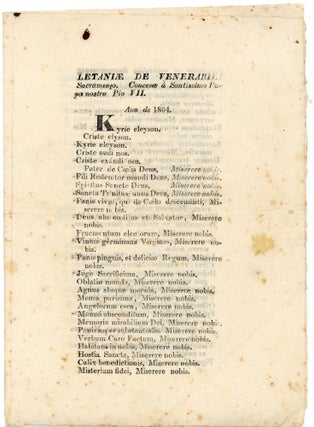 Item #38513 Letaniae de Venerabili Sacramento. Concesae a Santissimo Papa Nostro Pio VII. Ano de...
