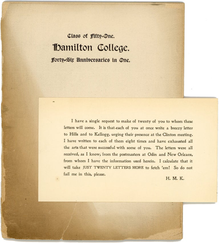 Item #38707 Class of Fifty-One. Hamilton College. Forty-Six Anniversaries in One. Hamilton College, Henry M. Knox.