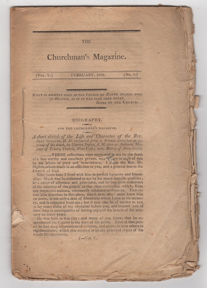 Item #38789 The Churchman's Magazine. Vol. V. February, 1808. No. 2. Episcopal Church.