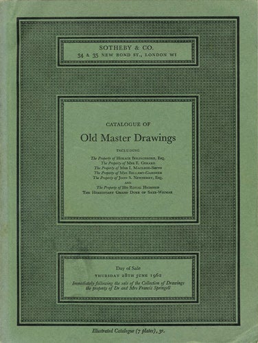 Item #39047 Catalogue of Old Master Drawings. Thursday 28th June 1962. Sotheby's.