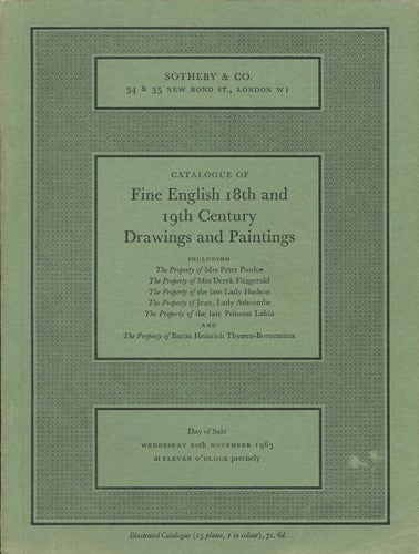 Item #39053 Catalogue of Fine English 18th and 19th Century Drawings and Paintings. Wednesday 20th November 1963. Sotheby's.